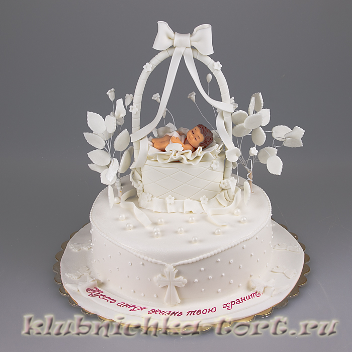 Детский торт на крестины "Белая колыбель" 1600руб/кг + 1800руб фигурки